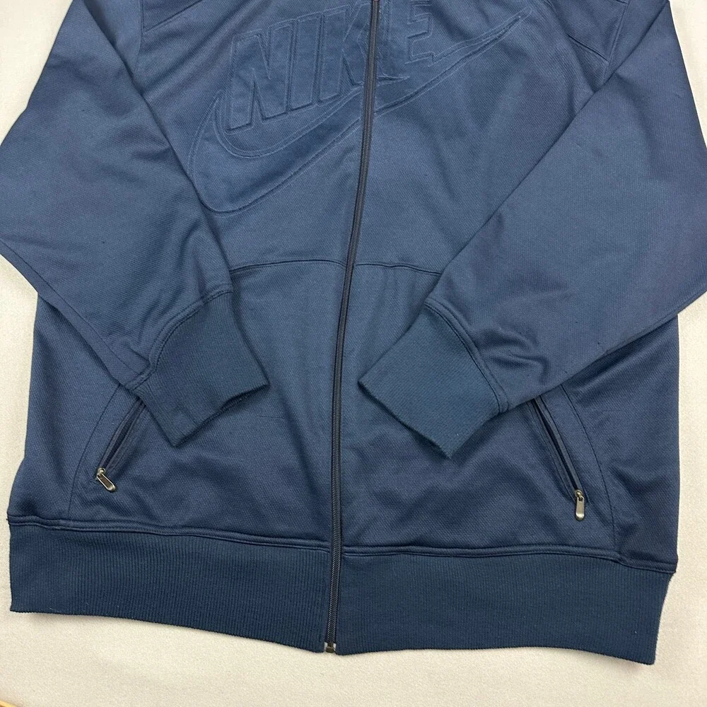 Vintage Nike Jacket Men 2XL Navy Blue Full Zip Big Debossed Logo Spellout Y2K *